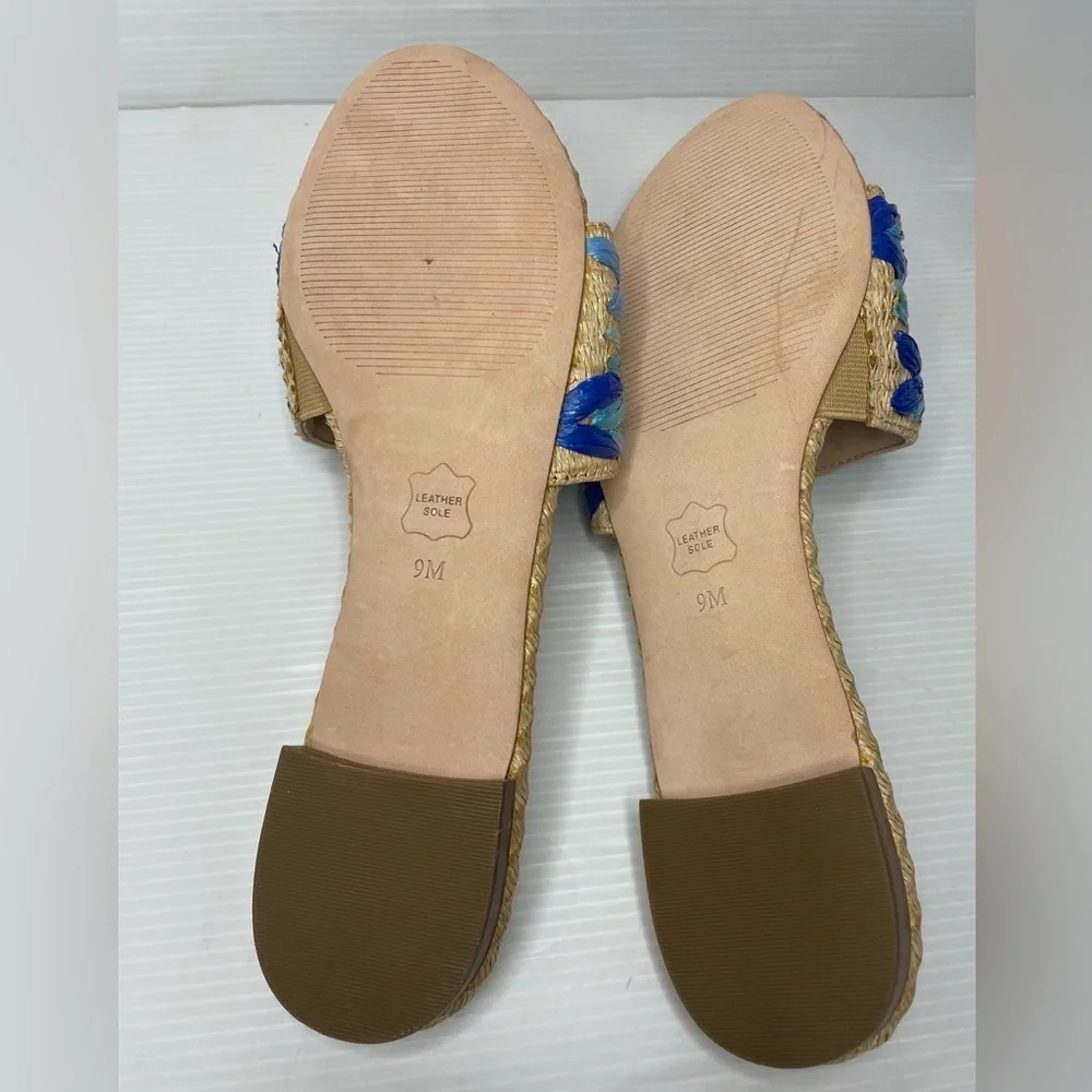 Talbots KERI RAFFIA SLIDES Blue Beachy Boho Size 9